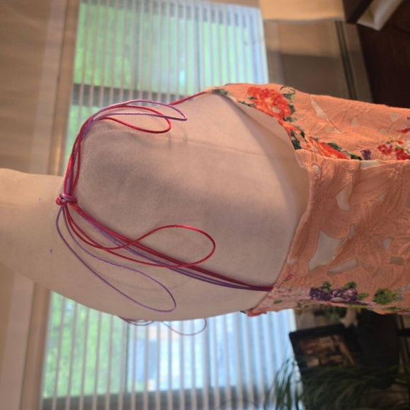 Lace Floral Eyelet Overlay Strapless Spagetti Strap Mini Cocktail Dress 14 - Picture 4 of 9